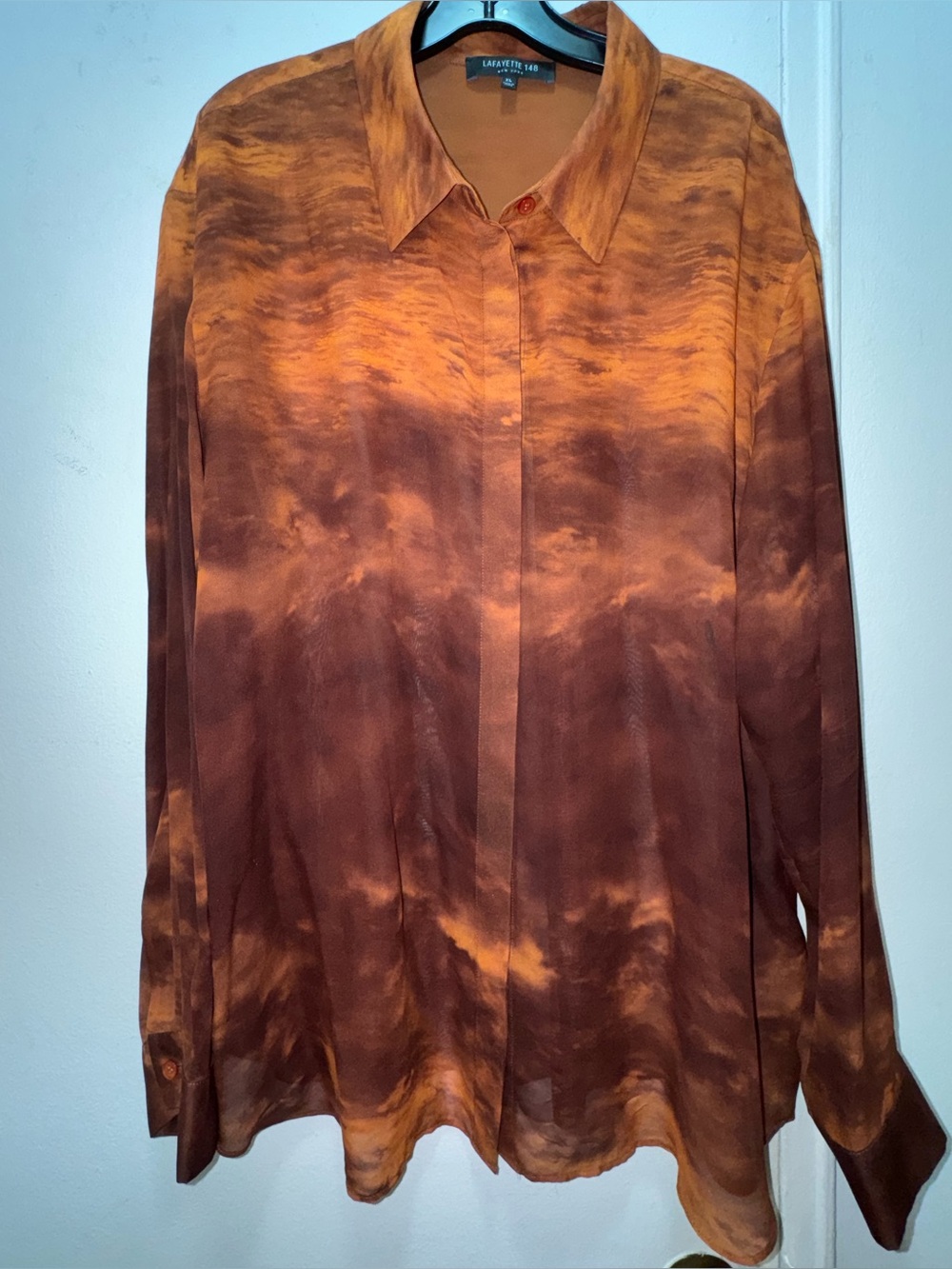 Lafayette 148 New York Women’s Brown & Orange Ombre Button-Up Shirt XL Silk